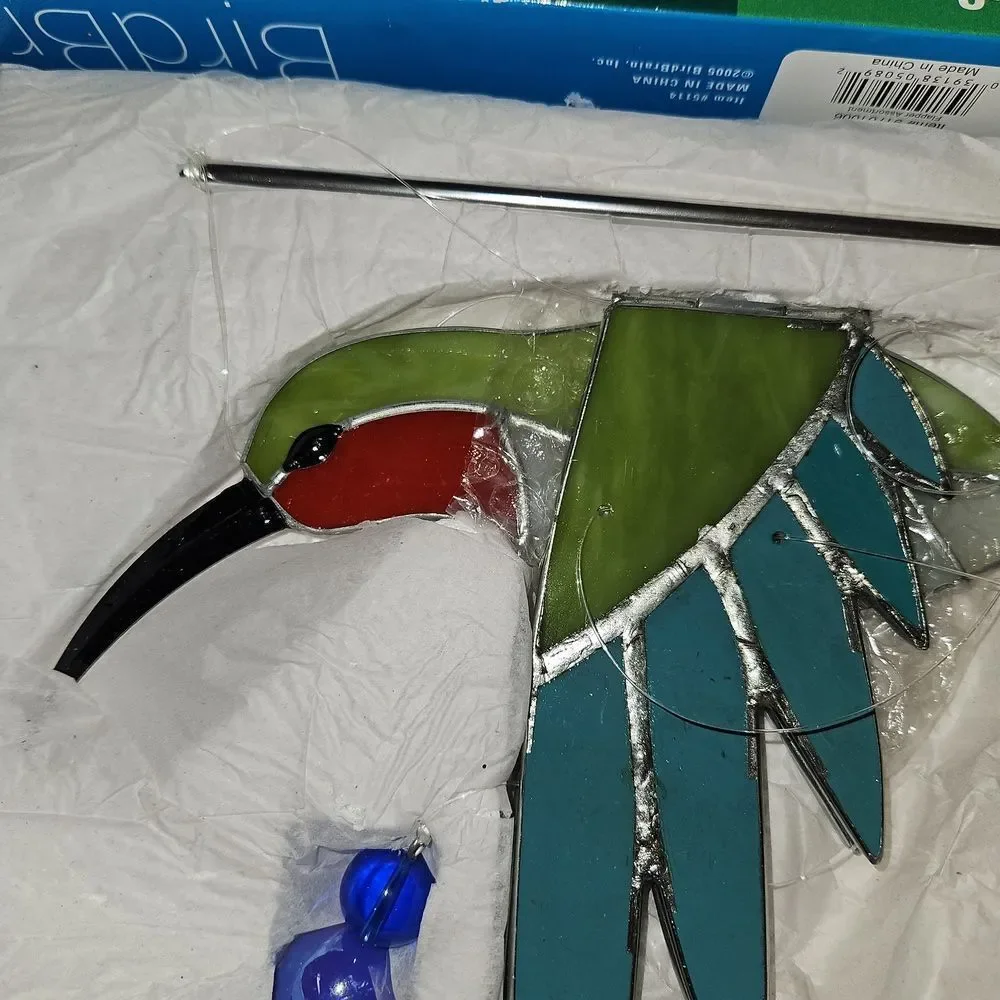 Hand Made Stained Glass Art Hummingbird Flapper Garden Decor